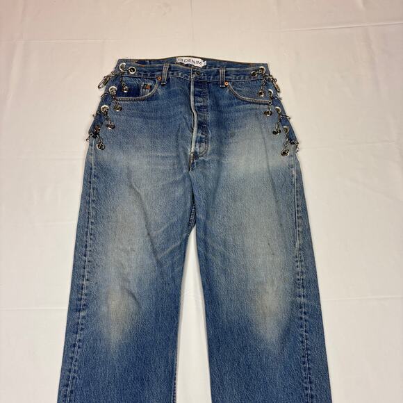 EB Denim Chain Vintage 90s Levi's Jeans Straight Women's Large - Picture 2 of 14